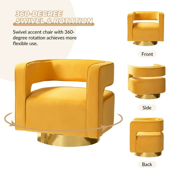 HULALA HOME Carisa Modern Upholstered Swivel Open-Back Barrel Chair with Golden Base by  Barrel Chair MUSTARD Set of 2 2-Piece