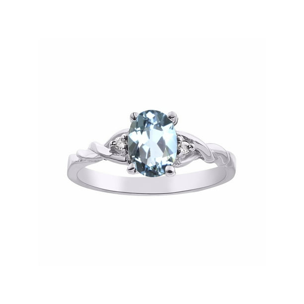 *RYLOS Classic Aquamarine & Diamond Ring - March Birthstone*