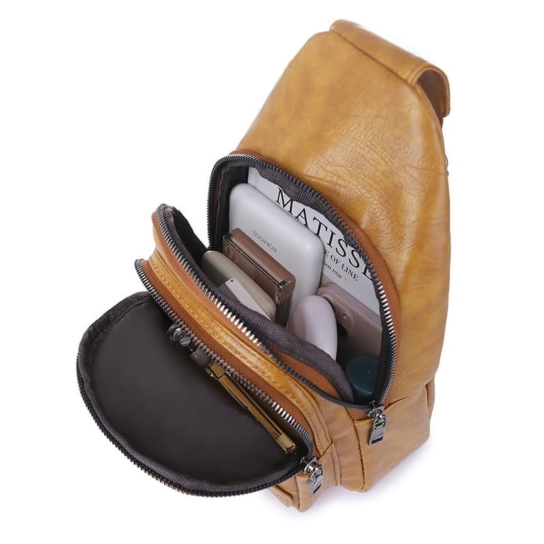 Large PU Leather Sling Backpack Crossbody Bag Travel Daypack Adjustable Amazon.com | LATMAP 7L Sling Bag for Women Men Leather Small  main image 2