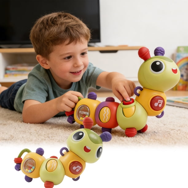 Decoraciones Oruga musical giratoria con luz para bebés y niños pequeños, juguete educativo para el desarrollo sensorial con sonido y luces (1 unidad) JASKFLY