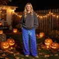 thumbnail image 2 of QWKLEAJ Halloween Pajama Pants Women Spooky Print Lounge Pants Pumpkin Ghost Wide Leg Sleepwear Festive Holiday Loungewear Drawstring Bottoms Plus Size Fleece Halloween Pyjamas, 2 of 6