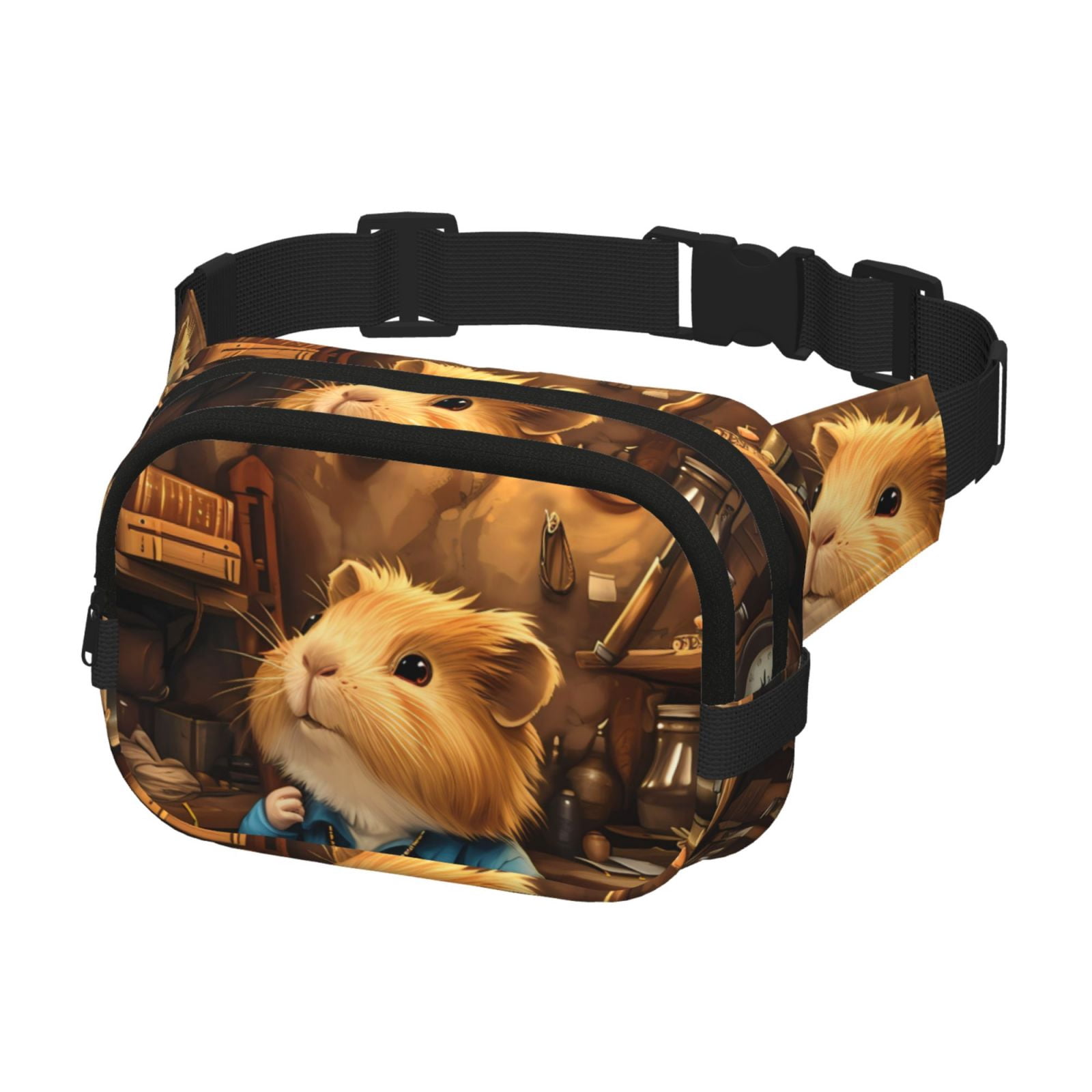 Picia Scientist Guinea Pig Print Square Double-Layer Waist Bag Mini Adjustable Waist Belt Bag Exercise Running Travel Hiking