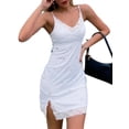 thumbnail image 3 of Qiylii Women Mini Dress, V-neck Strap Split Lace Trim Bodycon Pencil One-Piece, 3 of 6