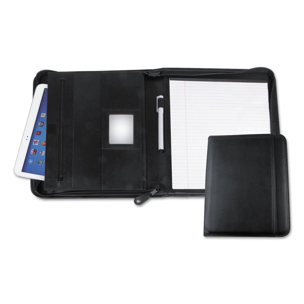 10-3/4 in. x 13-1/8 in., Leather Textured Zippered PadFolio with Tablet Pocket - Black