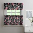 thumbnail image 2 of Pioneer Kitchen Curtains and Valance Set 24 Inch Tier Pink Rose Black Vector Image Curtains Small Drapes for Cafe Living Room Bathroom Farmhouse 3 Pieces Set Rod Pocket, 2 of 6