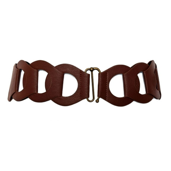 eVogues Plus Size Interlock Elastic Belt with Hook Closure Brown