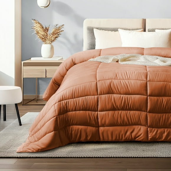 Dreamlab Edredón Acolchado para Toda Estación. Relleno de Microfibras Recubiertas con Gel. Lavado a Máquina.Usar como Edredón o con Funda Duvet.Hipoalergénico.(Naranja Quemado,Matrimonial 195 x 223cm)