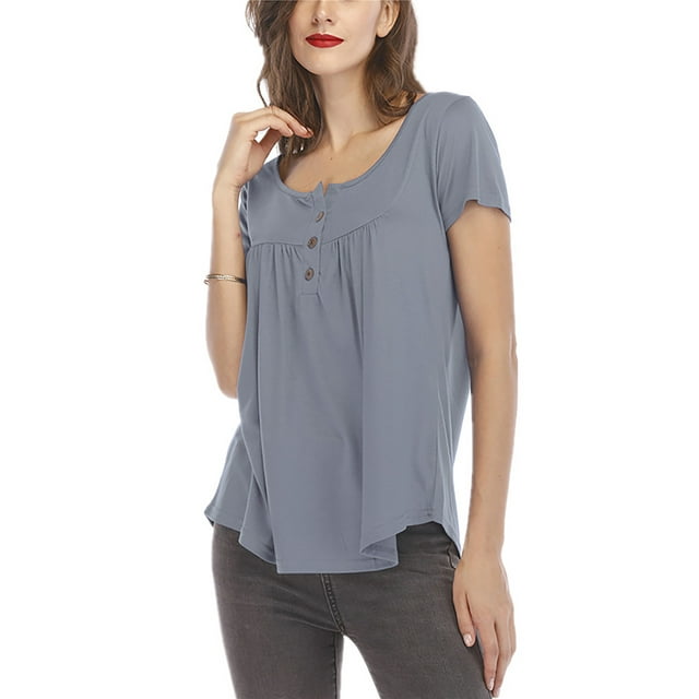 Innerwin T-Shirt Couleur Unie Femmes Hauts Été Manches Courtes Mode Tee Gris G