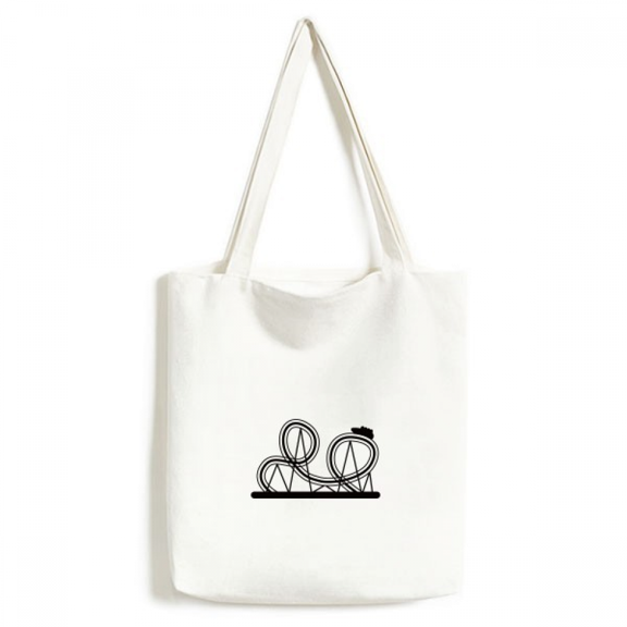 Black Roller Coaster Amusement Park Outline Tote Canvas Bag Shopping Satchel Casual Handbag
