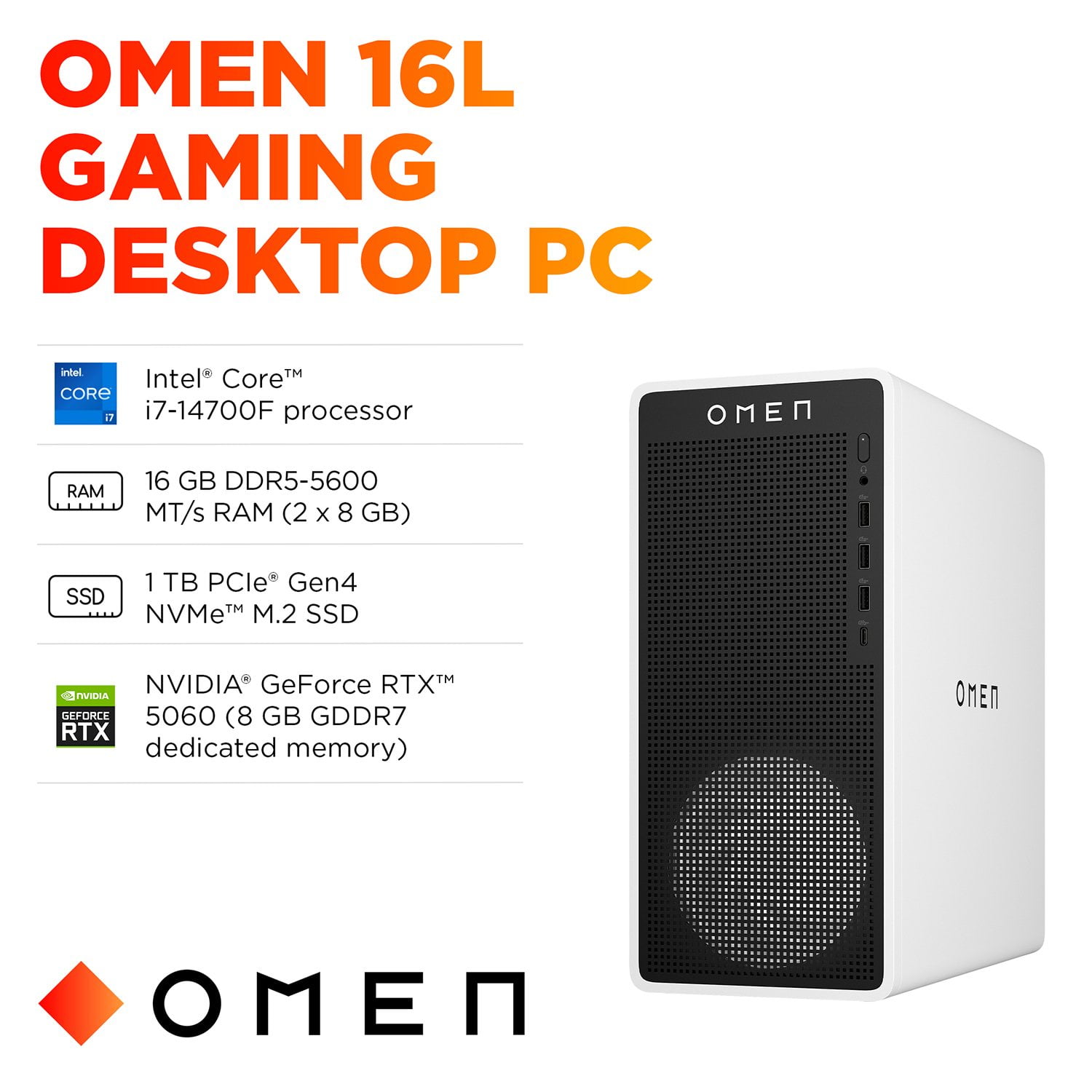HP OMEN 16L Gaming Desktop Intel Core i7-14700F | 16GB DDR5