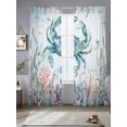 thumbnail image 2 of Turquoise Carbs Coastal Sheer Curtains 96 Inch Length 2 Panels Set Window Treatments, Nautical Summer Beach Coral Jellyfish Rod Pocket Semi Curtains for Living Room/Bedroom/Kitchen, 104"W x 96"L, 2 of 7