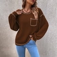 thumbnail image 3 of Top de punto con bolsillos y mangas largas en color marrón para otoño e invierno, corte holgado, cuello redondo, talla M, estilo murciélago chic, 3 of 6
