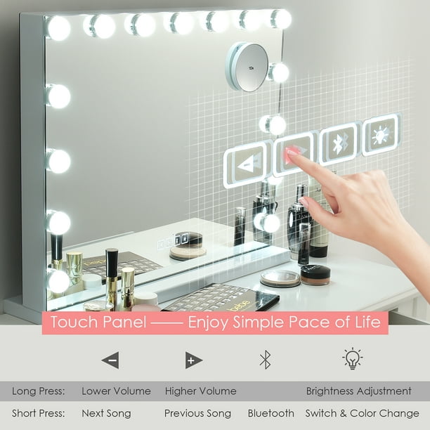 Costway Hollywood Vanity Lighted Mirror Touch Control Magnification Speaker  