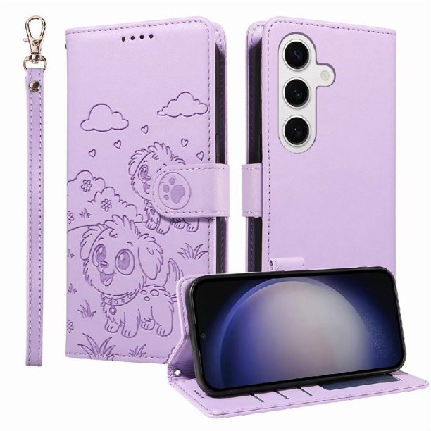Funda Cartera GANGXUN con Diseño de Perrito en Relieve para Samsung Galaxy S25 Plus , Protección 360° con Ranuras y Correa Desmontable