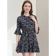thumbnail image 2 of Unique Bargains Femmes Cloche Florale Manches 3/4 Cravate Manches à Volants Ourlet Robes, 2 of 6
