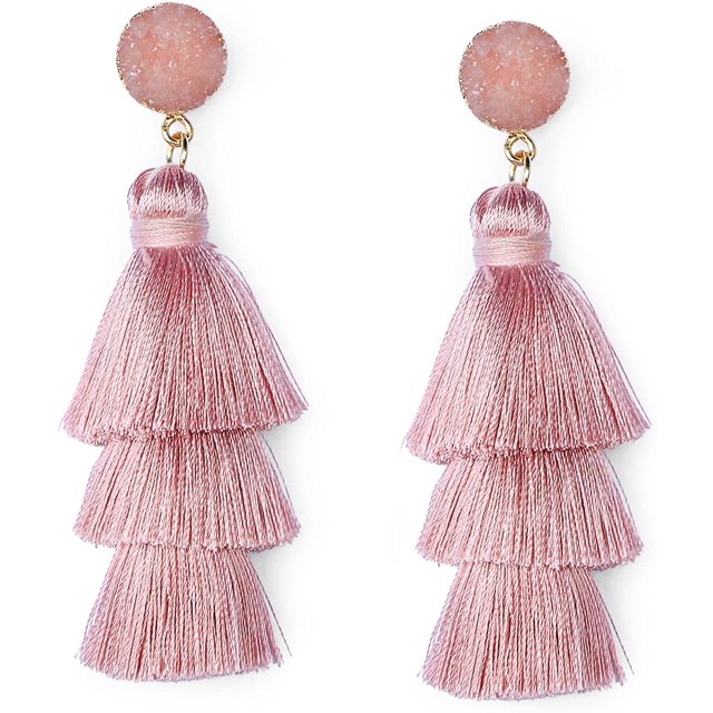 Pendientes de borla en capas de colores Pendientes colgantes de gota de borla en niveles bohemios para niñas adolescentes Cumpleaños Navidad Amigos Regalo Adepaton LRWJ271-2