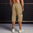 thumbnail image 3 of Men's Capri Long Elastic Cargo Shorts Knee Length Elastic Waist Shorts Multi-Pocket Big and Tall Cargo Short Pants Running Joggers Outdoor Casual Long Shorts,Yellow 2XL, 3 of 4