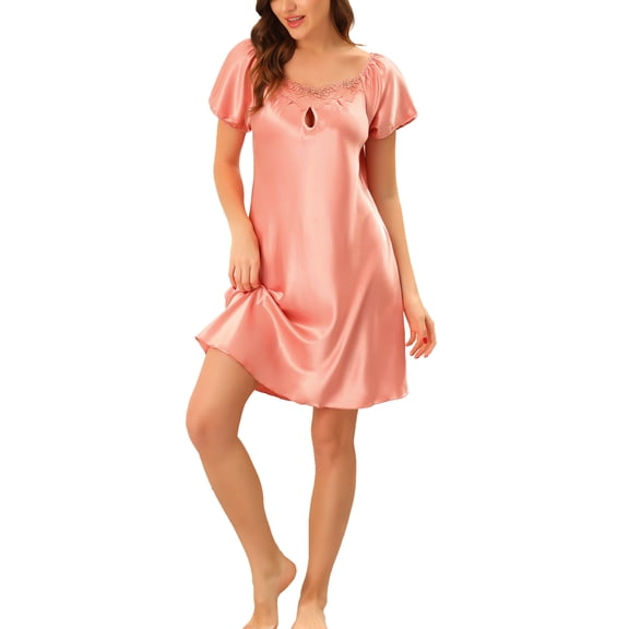 Unique Bargains Women's Pajama Dress Satin Sleepwear Nightshirt Soft Lounge Nightgowns