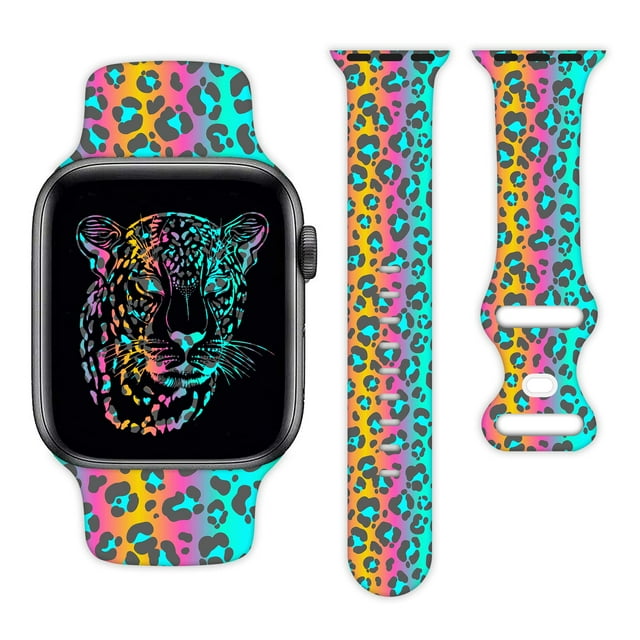 Correas De Reloj Con Estampado De Leopardo De Guepardo Arcoíris Compatibles Con Apple Watch De 38 Mm, 40 Mm, 41 Mm, 42 Mm, 44 Mm, 45 Mm, 49 Mm, Correa De Repuesto De Silicona Para Iwatch Series 9, 8,