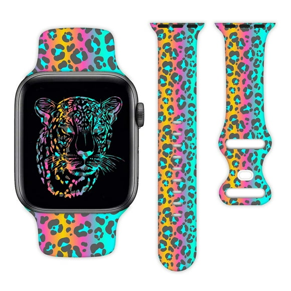 Correas De Reloj Con Estampado De Leopardo De Guepardo Arcoíris Compatibles Con Apple Watch De 38 Mm, 40 Mm, 41 Mm, 42 Mm, 44 Mm, 45 Mm, 49 Mm, Correa De Repuesto De Silicona Para Iwatch Series 9, 8,
