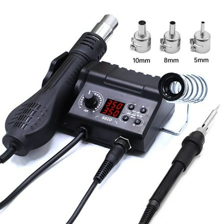 2 in 1  882D Soldering Iron Station SMD 750w Hot Air Gun Rework Station  Kit with 3 Hot Air Nozzles °C/°F display  Welding Tool