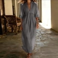 thumbnail image 2 of Atogsazn Womens Summer V Neck Linen Maxi Dress Casual Puff Short Sleeve Dresses Loose Fit Flowy Sundress Gray XXL Fashion, 2 of 7