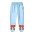 thumbnail image 3 of Fiaer Women's Sweatpants Fashion Embroidered Bow Print Pants High Waist Casual Plus Size Loose Fit Drawstring Comfy Trousers with Pocket Blue XL, 3 of 3