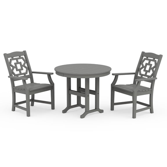Martha Stewart by POLYWOOD® Chinoiserie 3-Piece Farmhouse Dining Set in Slate Grey