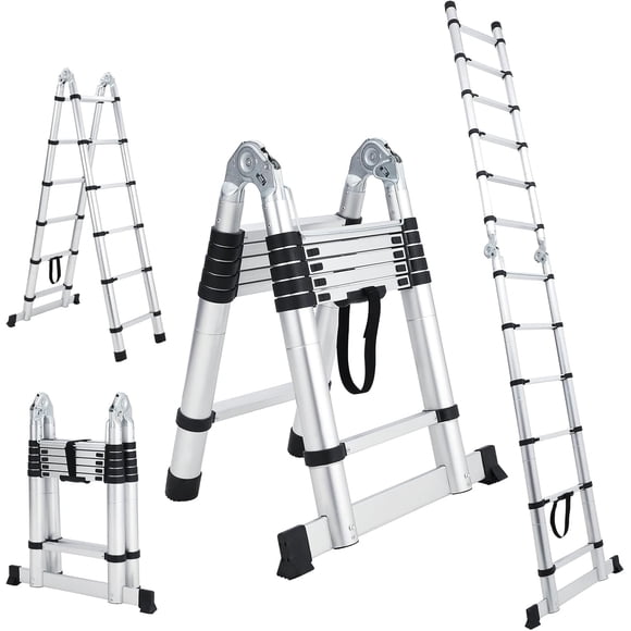 YUSAZENS Échelle Articulée Télescopique en Aluminium à Cadre en A, 4,4 m (14,5 Pi), Échelle d'Extension Durable et Pliable pour le Travail Extérieur