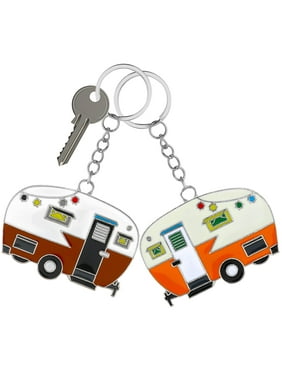 Thinp 2 Pieces Camper CI30Keychain, RV Keyring Accessories for Travel Trailers Retro Camping Car Keychain (Yellow+Brown)