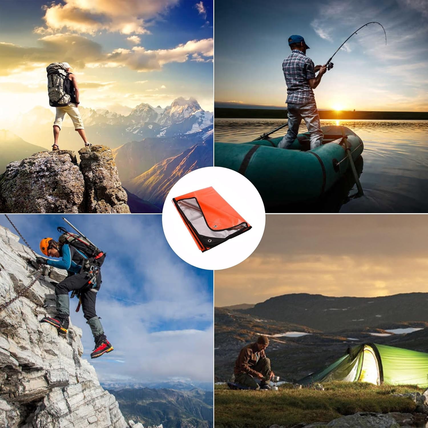 Heavy Duty Survival Blanket, Thermal Reflective Insulated Tarp, All-Weather Waterproof Emergency Blanket for Hiking, Camping, Camping Tarp with 4 Ground Nails,59" x 82" (Orange)