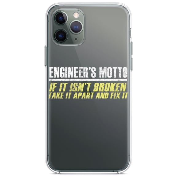 DistinctInk Clear Shockproof Hybrid Case for iPhone 11 Pro MAX (6.5" Screen) - TPU Bumper Acrylic Back Tempered Glass Screen Protector - Engineer's Motto If Isn't Broken Fix It