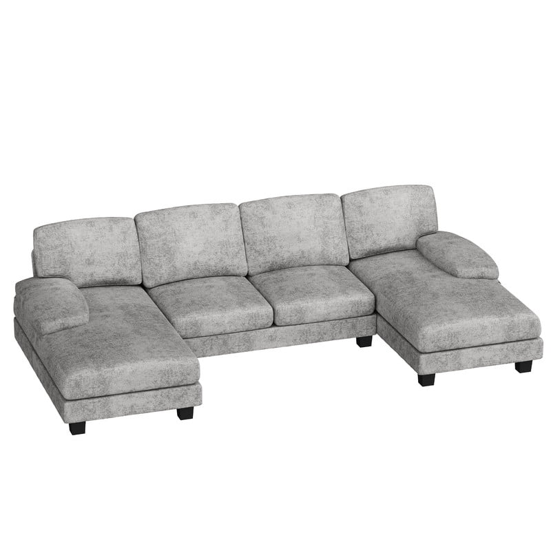 Homall Modern U Shape 6 Seat Sectional Sofa Chenille Fabric Modular Couch Oversized Sofa with Chaise for Living Room Light Gray