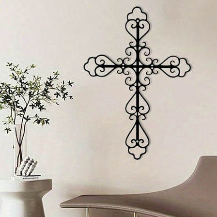 1pc Metal Cross Wall Decor - Wall Mounted Home Decor Artwork, Stylish Metal Wall Hanging. Holiday Decor.