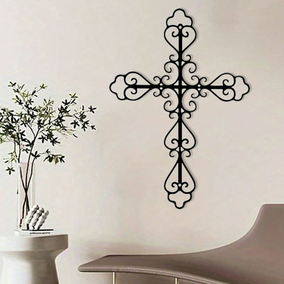 1pc Metal Cross Wall Decor - Wall Mounted Home Decor Artwork, Stylish Metal Wall Hanging. Holiday Decor.