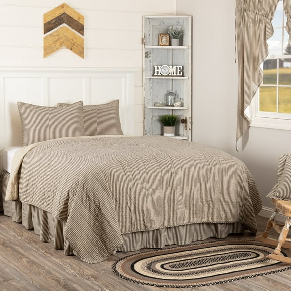 VHC Brands Sawyer Mill Charcoal Twin Quilt Set Farmhouse Vintage Stripes 100% Cotton Reversible Bedding (1 Quilt, 1 Standard Sham)