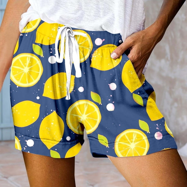 MKLEKYY Pantalones Cortos Deportivos de Cintura Alta con Cordones y Bolsillos Estampados Informales para Mujer