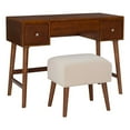 thumbnail image 3 of Linon Ensemble Coiffeuse et Tabouret en Bois Vallen Miroir Relevable 2 Tiroirs en Noyer Brun, 3 of 15