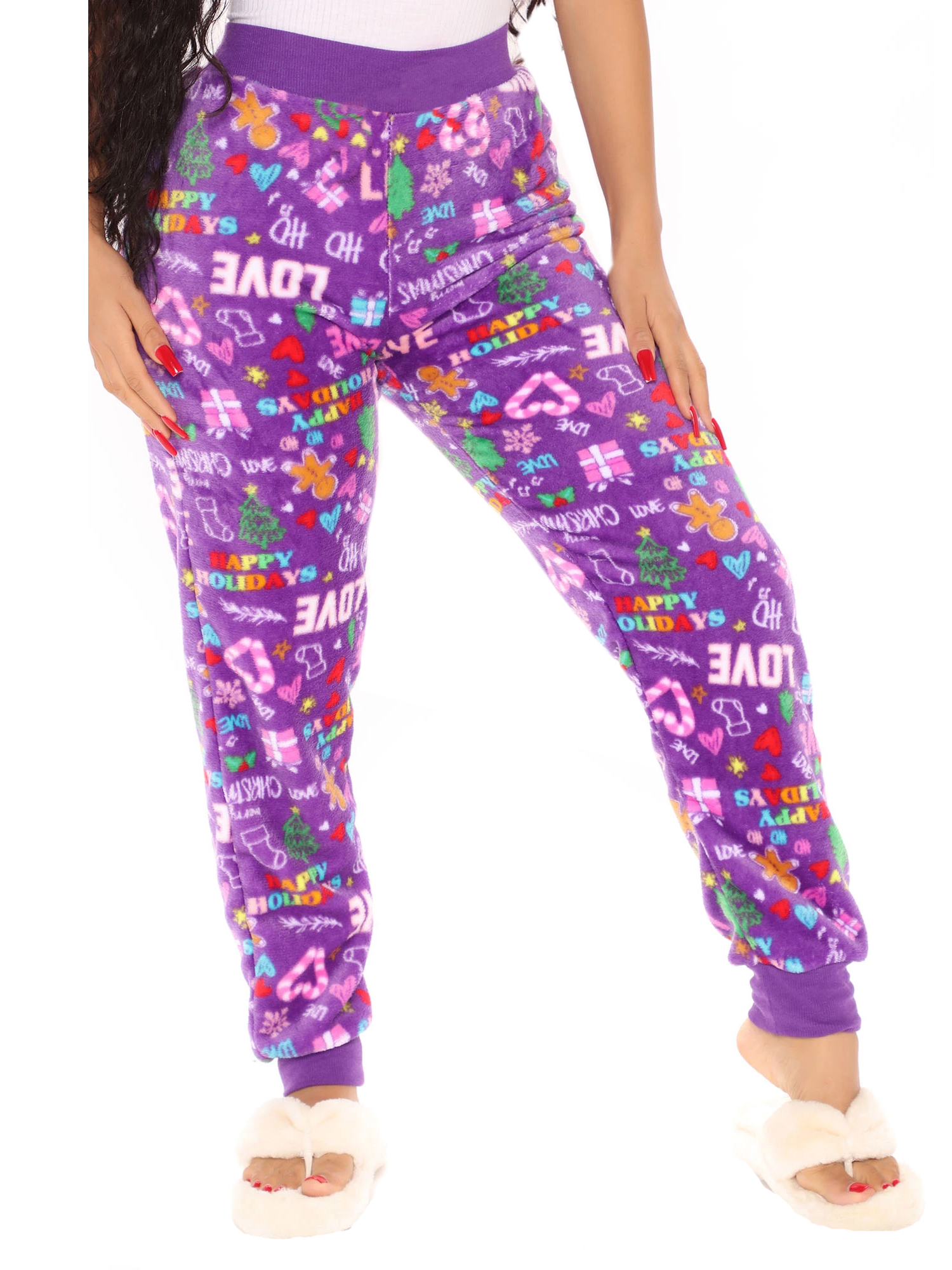 Eyicmarn Women's Plush Fuzzy Pajama Pants Warm Cozy Pj Bottoms Lounge