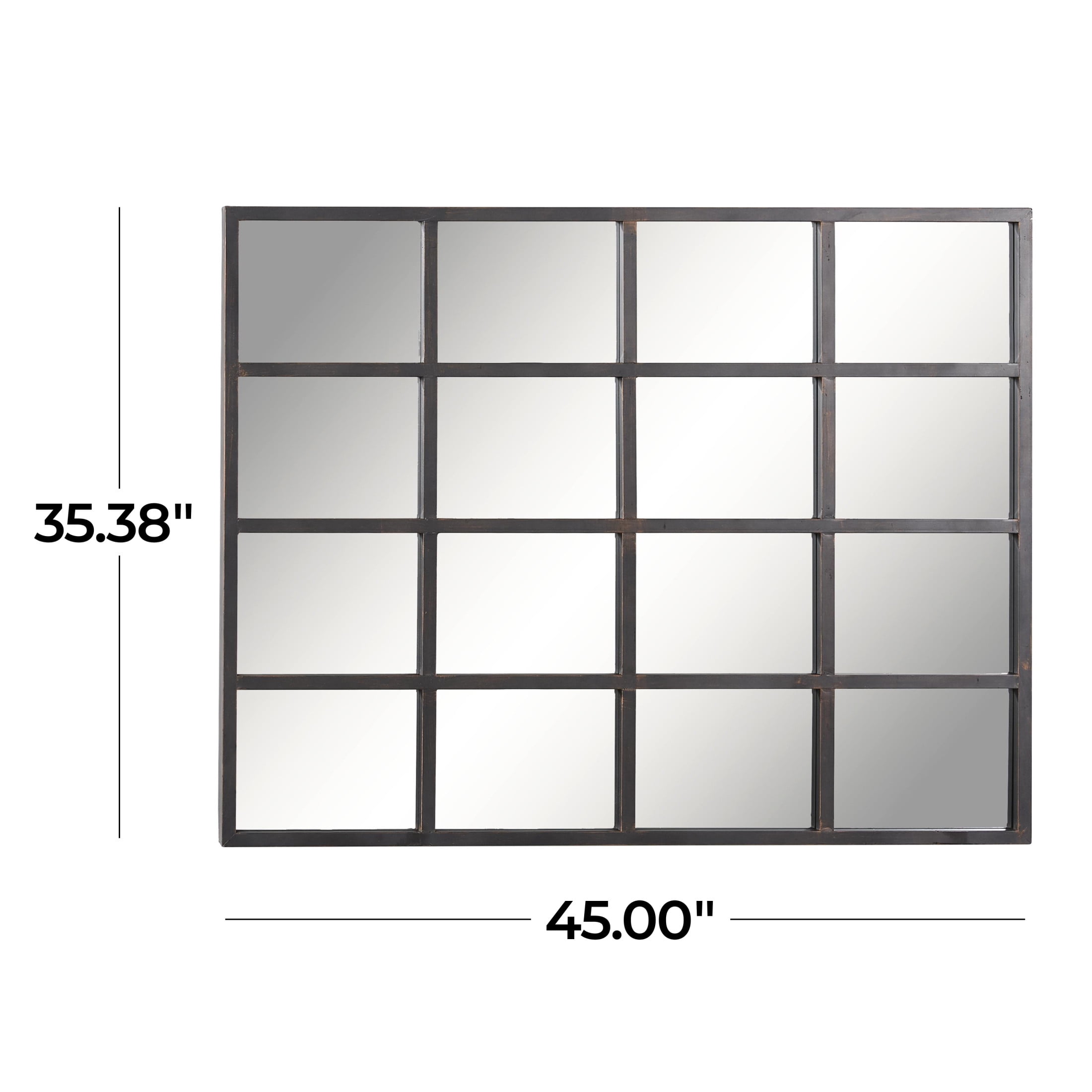 DecMode 35" x 45" Black Window Pane Inspired Wall Mirror
