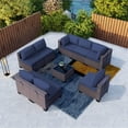 thumbnail image 1 of Gotland Outdoor Patio Furniture Set 9 Piece Sectional Rattan Sofa Set Rattan Wicker Patio Conversation Set with 5 Seat Cushions and 1 Tempered Glass Table,Dark Blue, 1 of 5