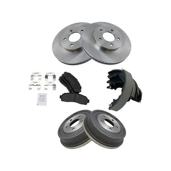 Front and Rear Semi Metallic Brake Pads Rotor Shoe Drum Kit - 5 Lug - Vented Rotors - Compatible with 2003 - 2007 Saturn Vue 2004 2005 2006