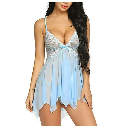 HAPIMO Sales Women s Camisole Plaeat Babydoll Lingerie Naughty Play Open Front Maternity Lingerie Casual Sheer Pajamas Light Blue XXL