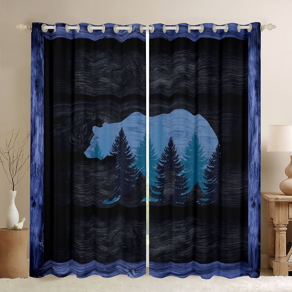Homewish Adult Wildlife Bear Black Out Curtains, Rustic Lodge Cabin Curtains Pack of 2 (42x63 Each), Animal Wildlife Bedroom Curtains, Curtains Blackout Home Decor