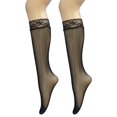 thumbnail image 5 of Baikeli Women's Lace Knee High Stockings Casual Black Sheer Sock Cute Jacquard Lace Calf Socks Girls Stretchy Breathable Hollow Black Knee High Sock Flower Fishnet Sheer Sock Black Free Size, 5 of 6