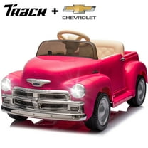 Track Seven 12V Kids Ride on Car, Licensed Chevrolet 3100 Pickup Electric Car with Remote Control, LED Lights, Bluetooth, Power Indicator, Storage, Kids Ride on Truck Toy for Boys Girls Age 3 , Pink