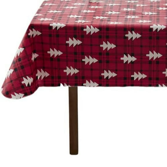 Serafina Home Holiday Christmas Check Tree Vinyl Tablecloth with Flannel Backing: Tablecloth Reusable 52" x 70"