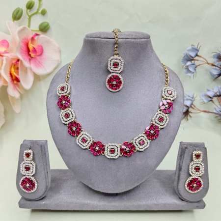 Parshwa Creations Indian Bollywood Style Fashion Gold Plated Wedding & Engagement Choker Necklace Earrings Rhinesation Jewelry Set