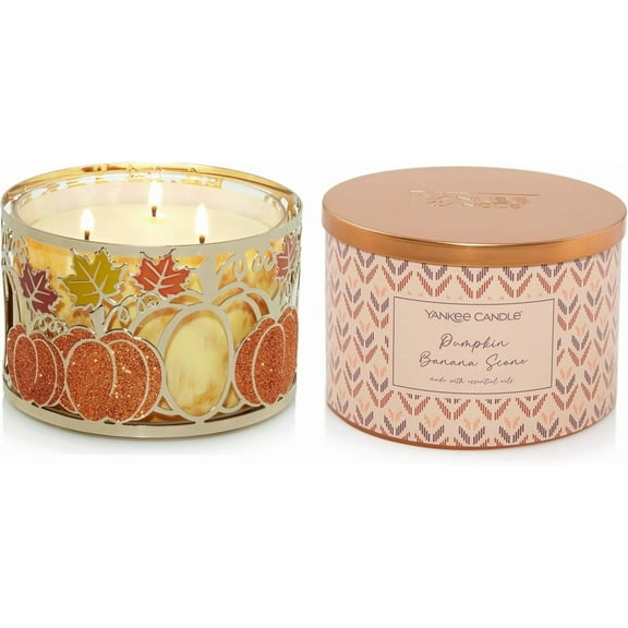 Yankee Candle Pumpkin Banana Scone 3-Wick Tumbler Candle with a Metal Pumpkins Jar Holder