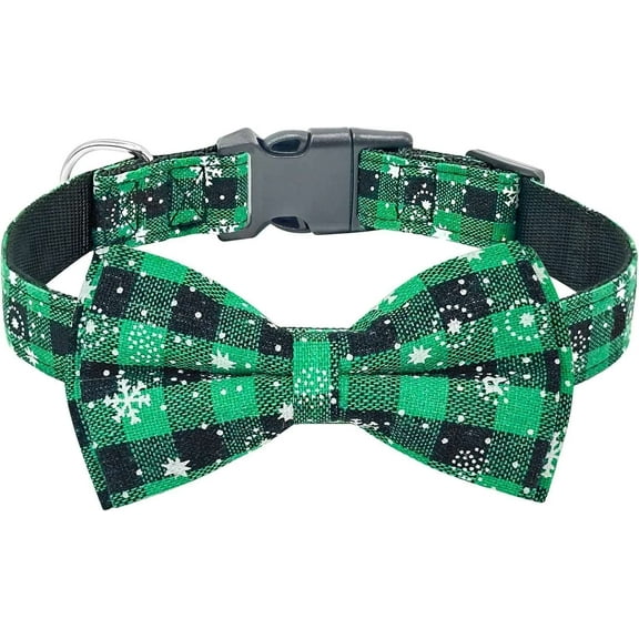 Bow Ties Dogs, Christmas Holiday Dog Collars for Medium Large Dogs Boy, Adjustable with D Buckle Red Green Plaid Snowflake, Pet Supplie Collar